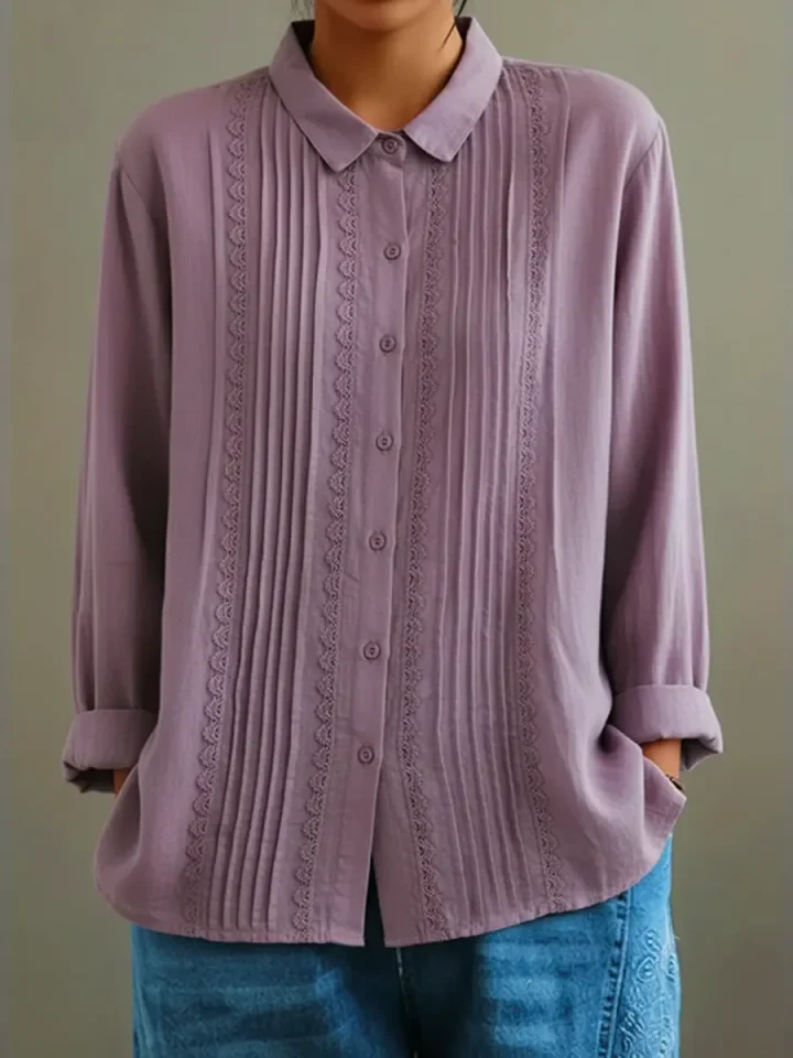 Chemise en coton et lin pour femme – Modèle estival élégant et léger, orné de dentelle - Image 7