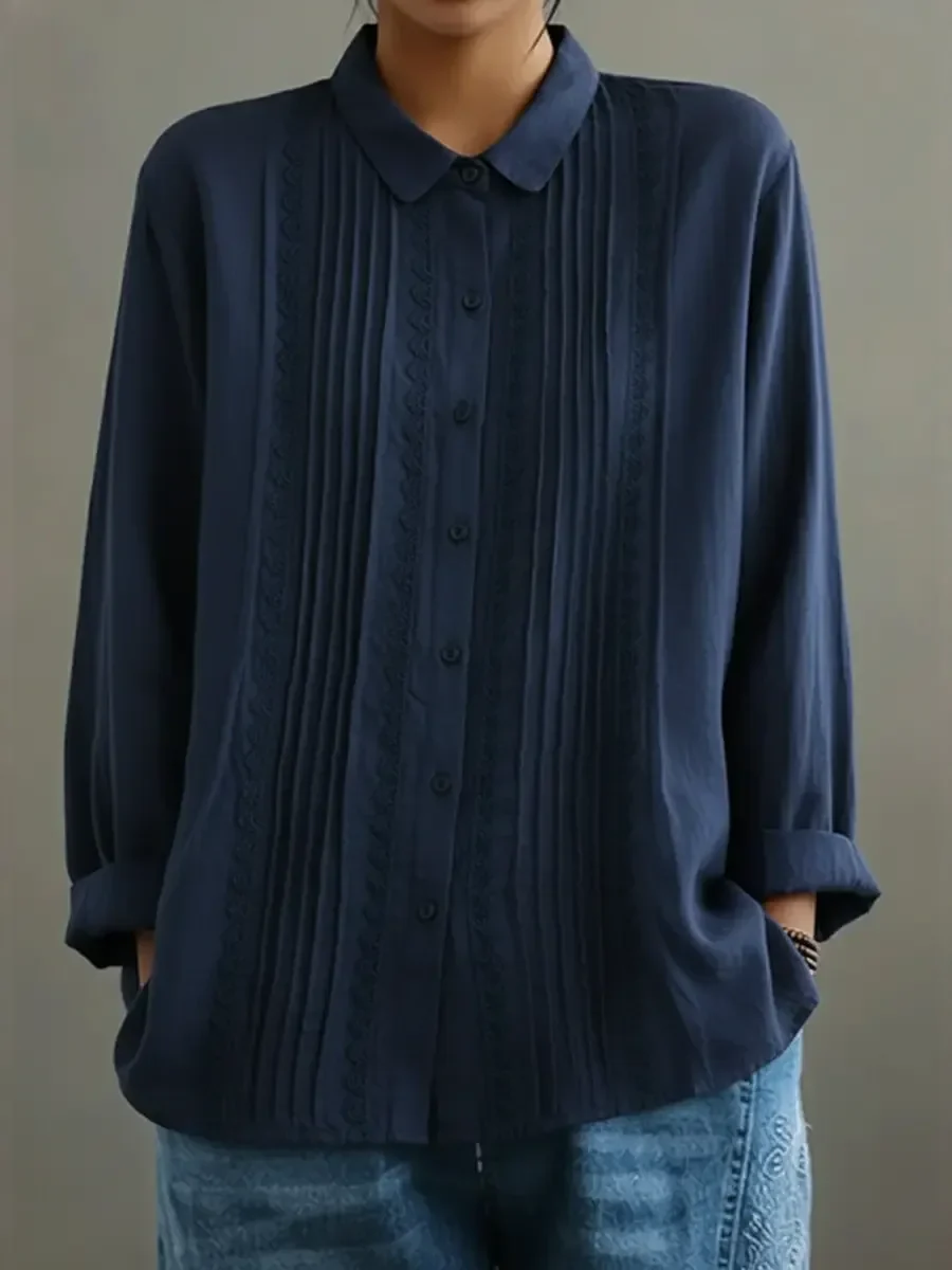 Chemise en coton et lin pour femme – Modèle estival élégant et léger, orné de dentelle - Image 8