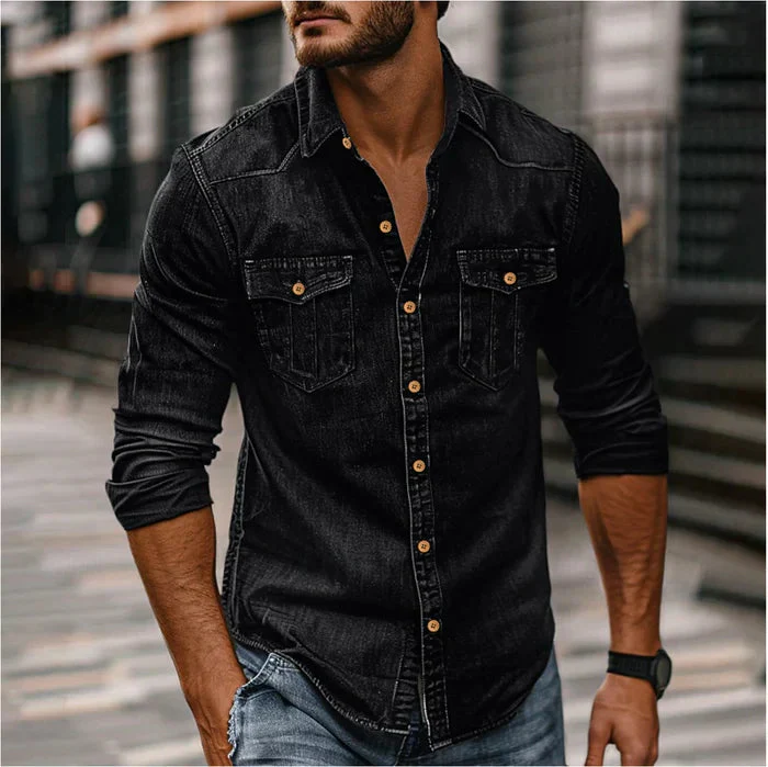 Chemise en Denim Homme Slim Moderne – Style Rugueux Élégant