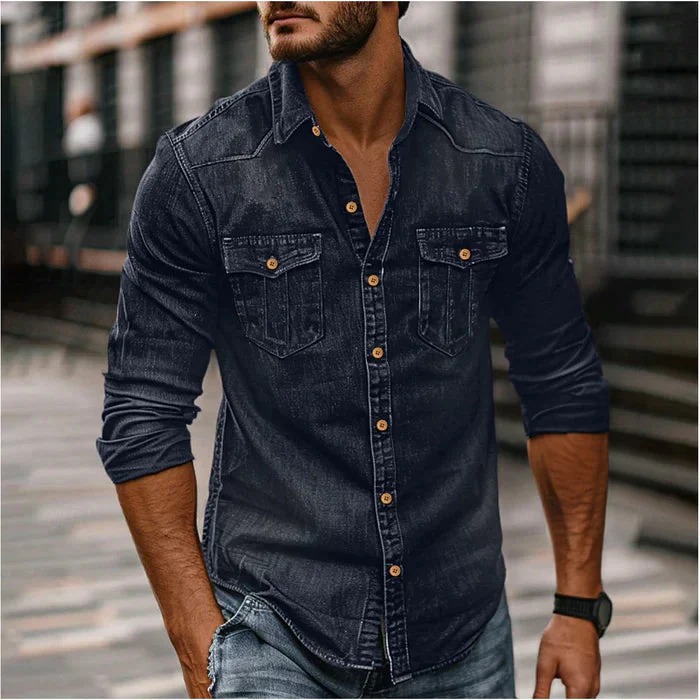 Chemise en Denim Homme Slim Moderne – Style Rugueux Élégant - Image 3
