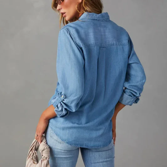 Chemise en jean élégante pour femme – Coupe décontractée à manches longues boutons - Image 3