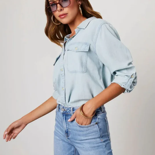 Chemise en jean élégante pour femme – Coupe décontractée à manches longues boutons - Image 4