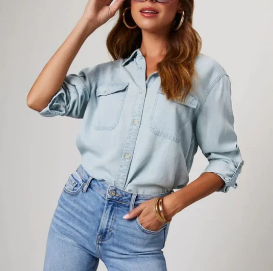 Chemise en jean élégante pour femme – Coupe décontractée à manches longues boutons - Image 5