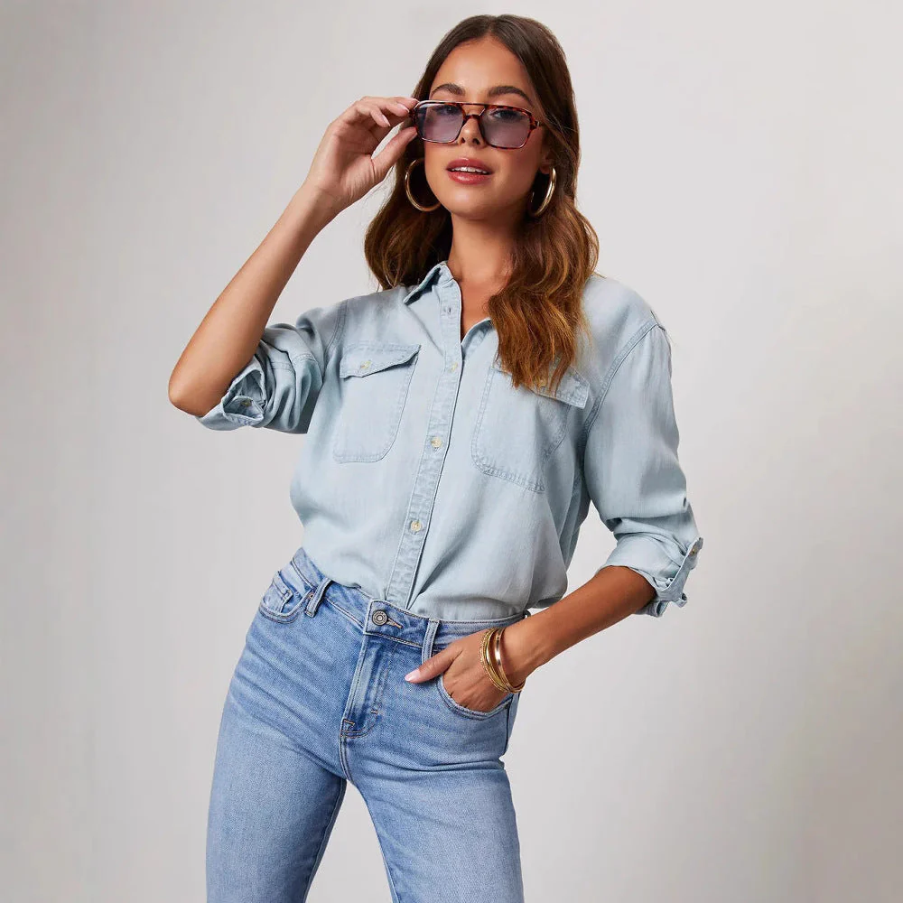 Chemise en Jean Femme avec Poches Poitrine – Coupe Décontractée Élégante - Image 4