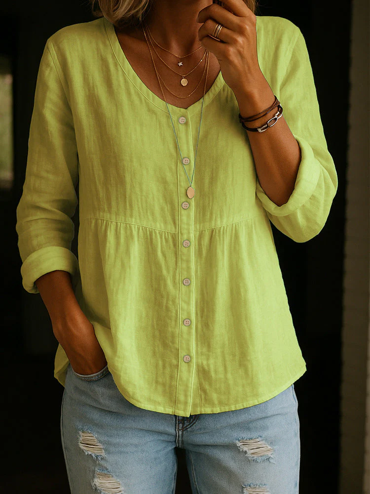 Chemise en mélange de lin et de coton pour femmes – Blouse décontractée ample à manches 3/4 et col rond - Image 6