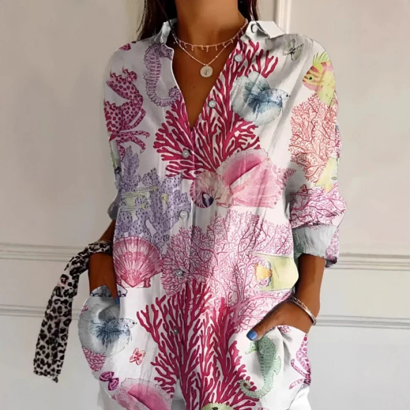 Chemise Femme à Imprimé Floral Coloré – Haut Boutonné Décontracté à Manches Longues - Image 11