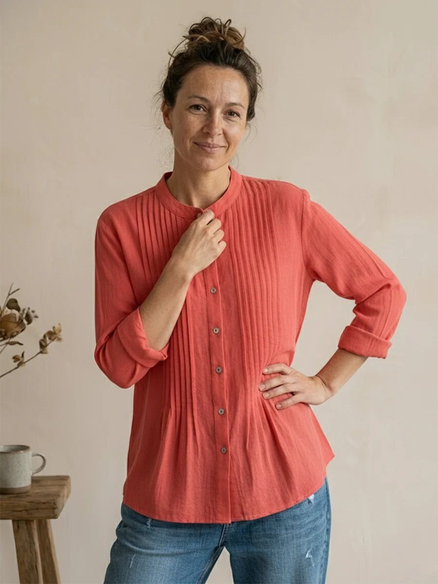 Chemise Femme Plissée Coton Lin – Style Décontracté Respirant Été - Image 3