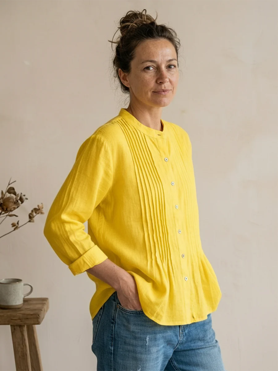 Chemise Femme Plissée Coton Lin – Style Décontracté Respirant Été - Image 4