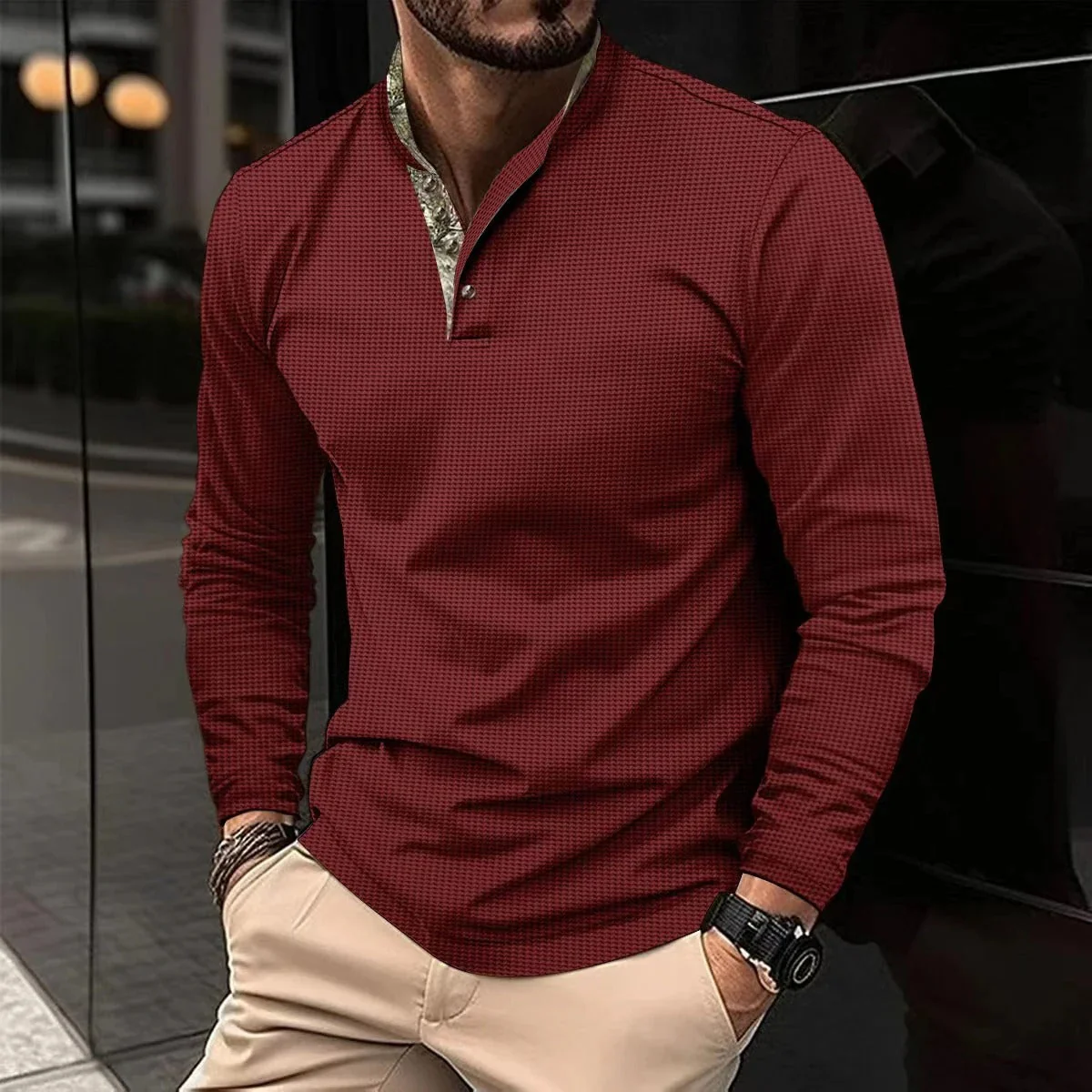 Chemise Henley à Manches Longues Élégante pour Homme – Col Montant Premium - Image 2