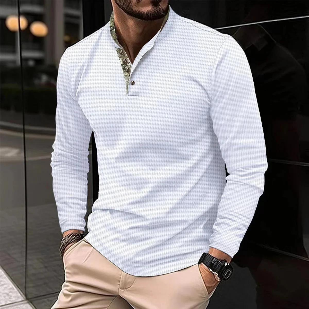 Chemise Henley à Manches Longues Élégante pour Homme – Col Montant Premium - Image 3
