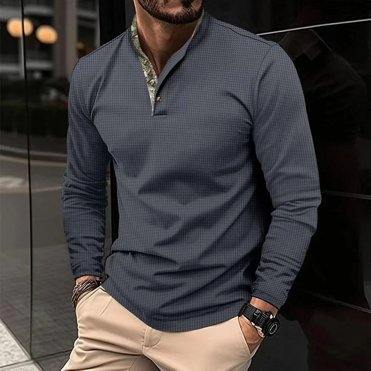 Chemise Henley à Manches Longues Élégante pour Homme – Col Montant Premium - Image 5