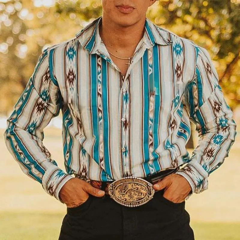 Chemise Homme à Rayures Western - Manche Longue Décontractée - Image 2