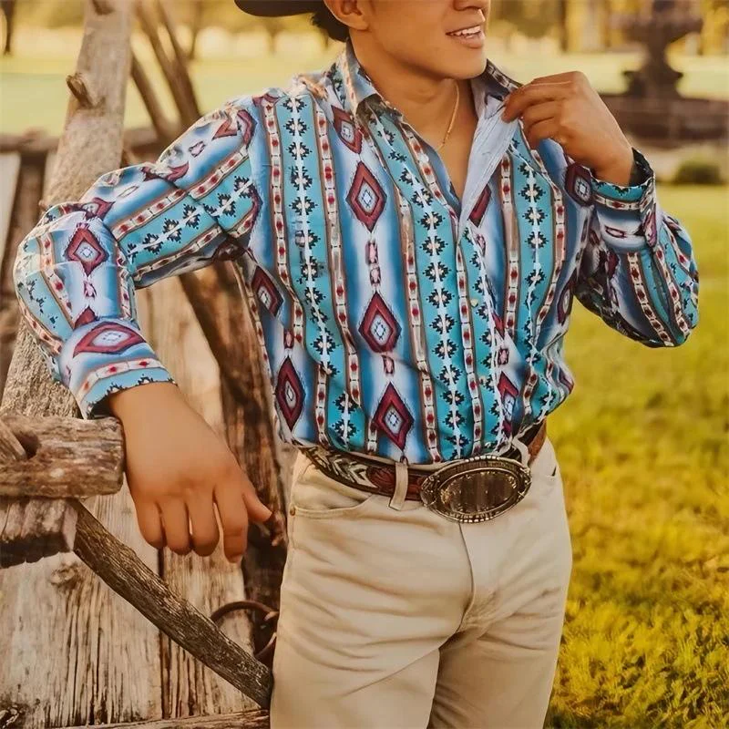 Chemise Homme à Rayures Western - Manche Longue Décontractée - Image 5