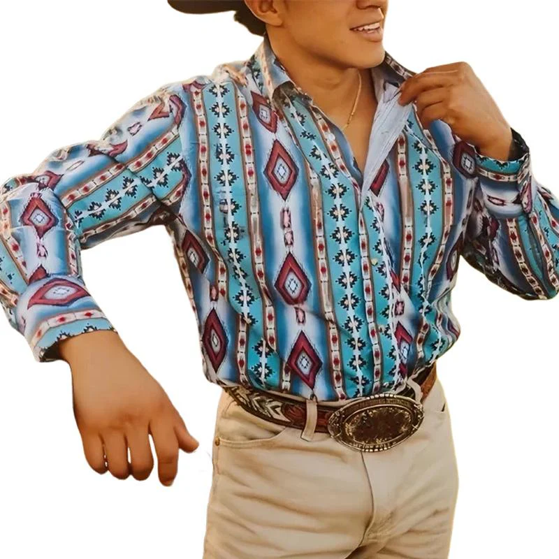 Chemise Homme à Rayures Western - Manche Longue Décontractée - Image 7