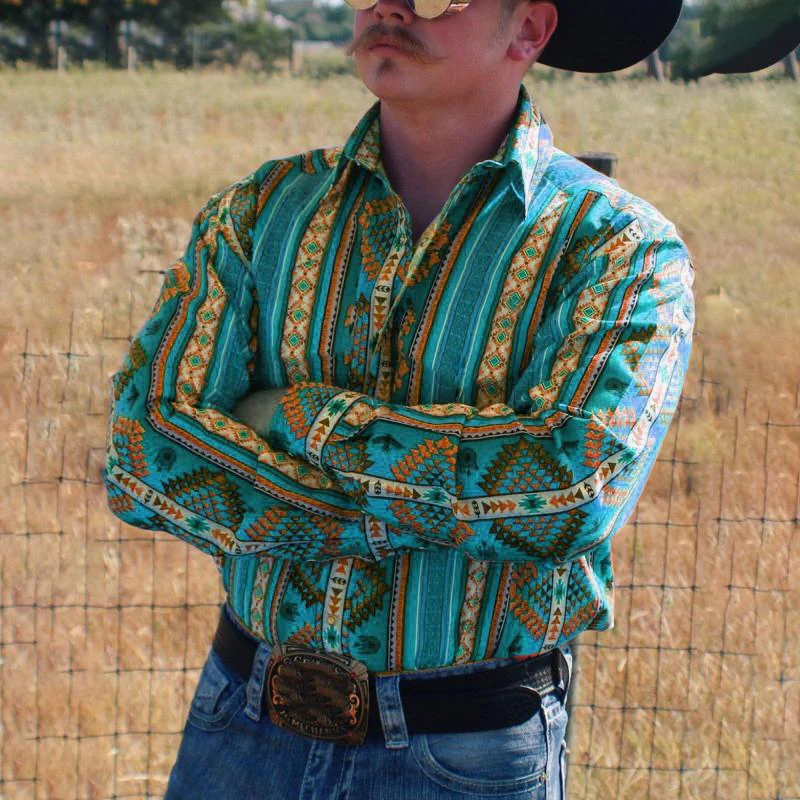 Chemise Homme à Rayures Western - Manche Longue Décontractée - Image 8