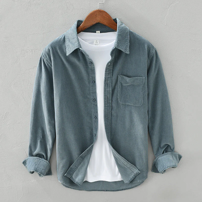 Chemise Homme Élégante Rétro en Velours Côtelé à Boutons – Tenue Décontractée - Image 2