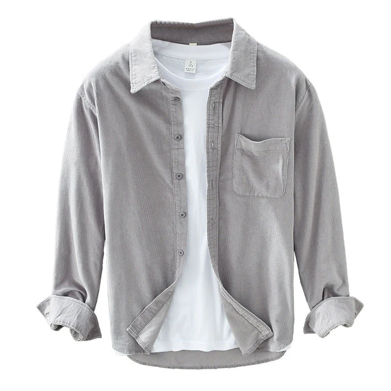 Chemise Homme Élégante Rétro en Velours Côtelé à Boutons – Tenue Décontractée - Image 5