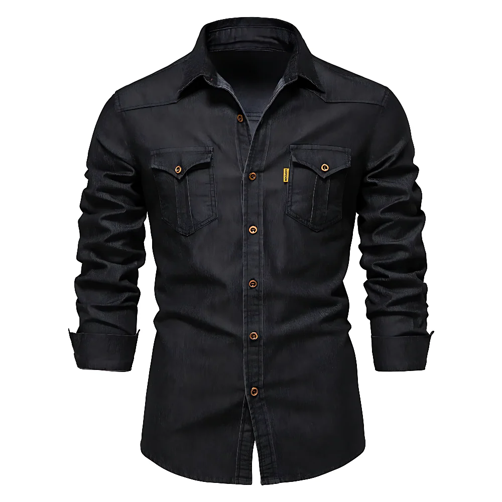 Chemise Homme en Jean Coupe Slim – Manches Longues Style Classique en Mélange de Coton