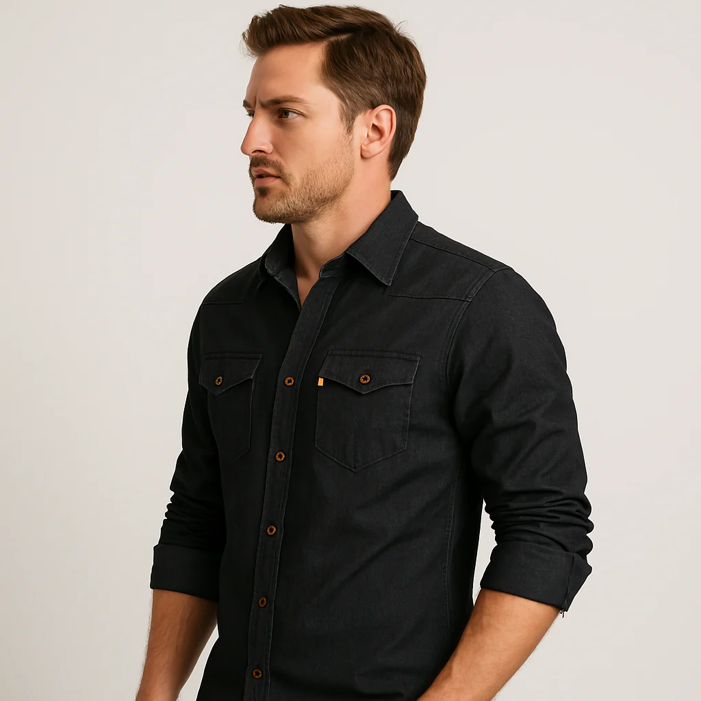 Chemise Homme en Jean Coupe Slim – Manches Longues Style Classique en Mélange de Coton - Image 10