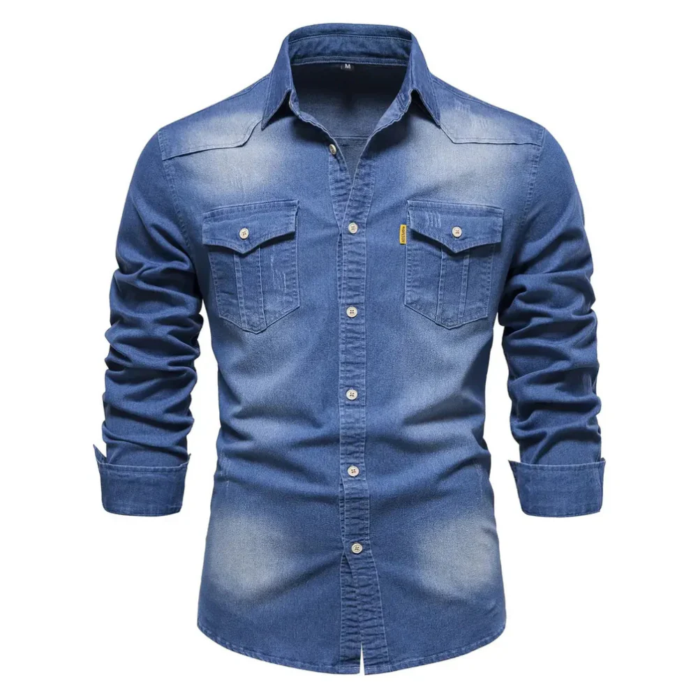 Chemise Homme en Jean Coupe Slim – Manches Longues Style Classique en Mélange de Coton - Image 11