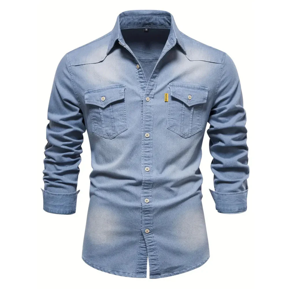 Chemise Homme en Jean Coupe Slim – Manches Longues Style Classique en Mélange de Coton - Image 12