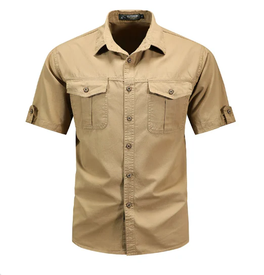 Chemise homme manches courtes coton – Style militaire décontracté - Image 4