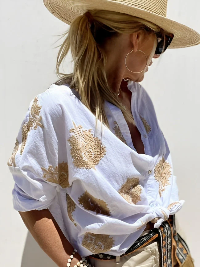 Chemise Imprimée Légère de Vacances Femme – Blouse d'Été à Manches Longues - Image 3