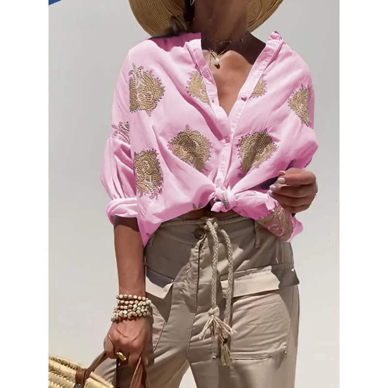 Chemise Imprimée Légère de Vacances Femme – Blouse d'Été à Manches Longues - Image 4