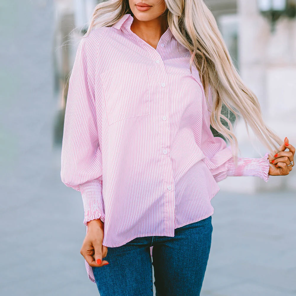 Chemise oversize rayée femme – Boutonnée à manches longues décontractée - Image 3