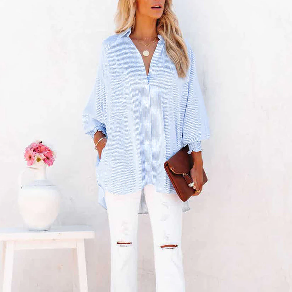 Chemise oversize rayée femme – Boutonnée à manches longues décontractée - Image 4