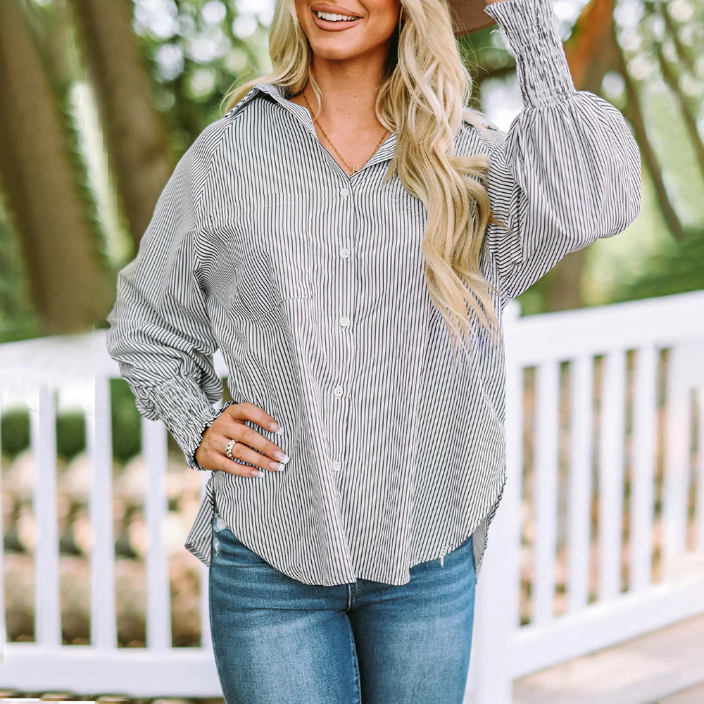 Chemise oversize rayée femme – Boutonnée à manches longues décontractée - Image 5