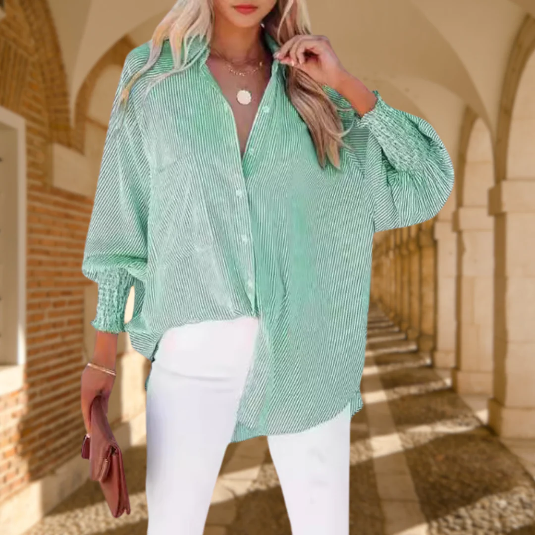 Chemise oversize rayée femme – Boutonnée à manches longues décontractée - Image 7