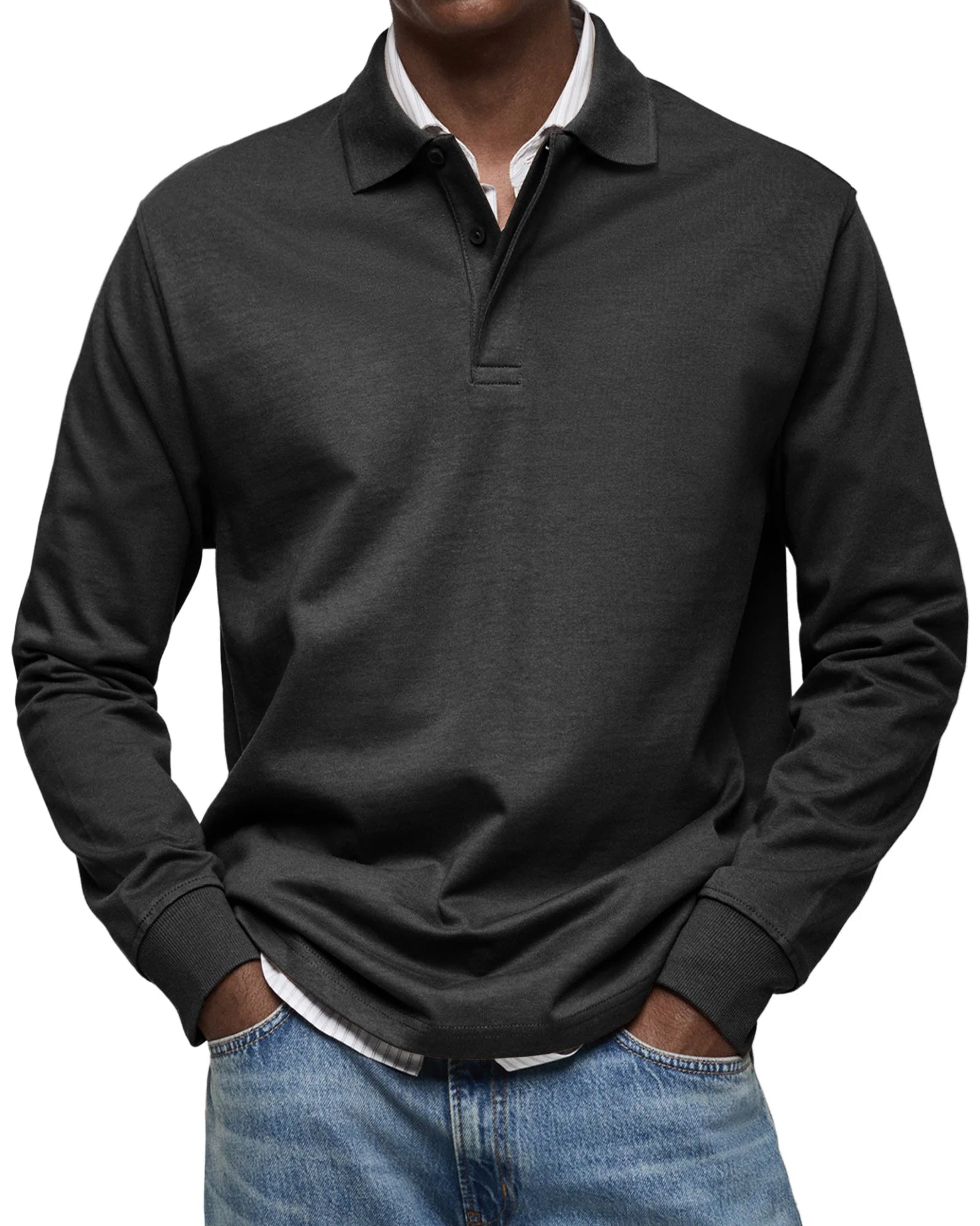 Chemise Polo à Manches Longues Décontractée pour Homme - Image 3