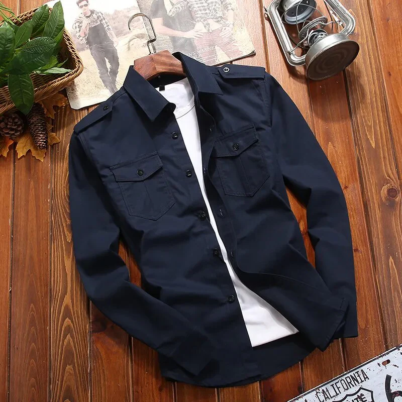 Chemise Ranger Homme À Manches Longues Boutonnée Avec Poches Poitrine – Style Classique Utilitaire - Image 5