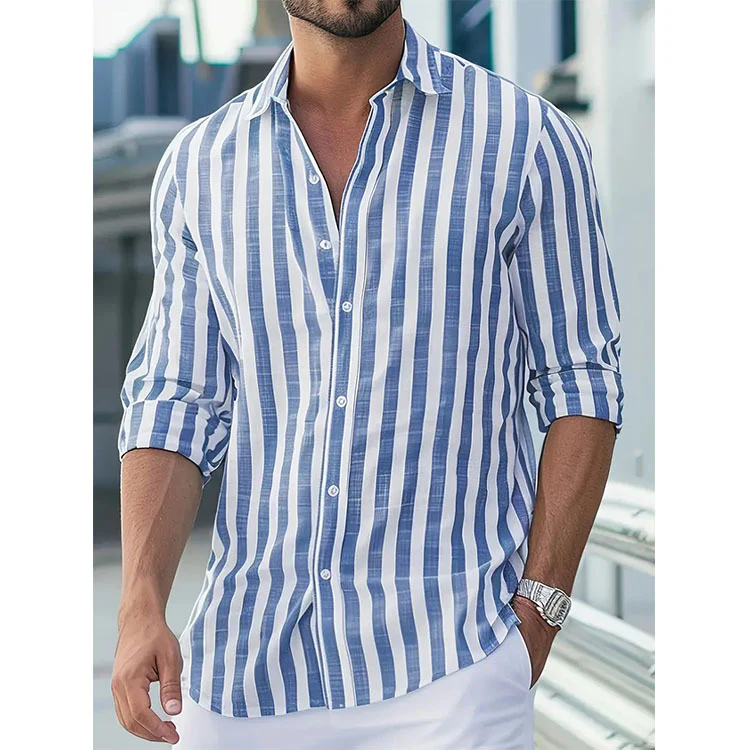 Chemise rayée élégante pour homme – Manche longue style décontracté et moderne - Image 2
