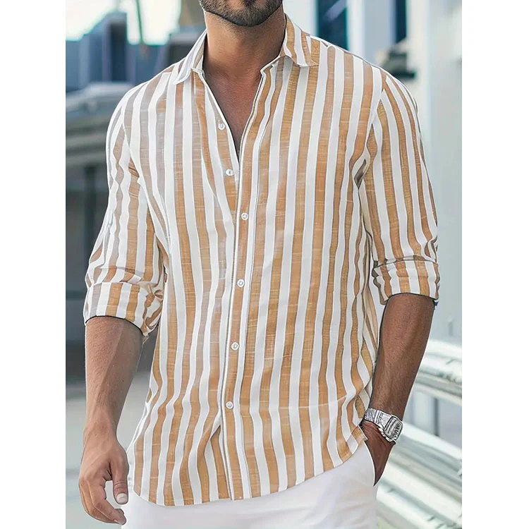 Chemise rayée élégante pour homme – Manche longue style décontracté et moderne - Image 3