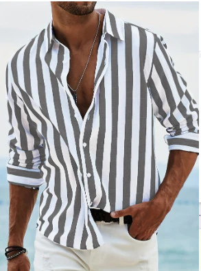 Chemise rayée élégante pour homme – Manche longue style décontracté et moderne - Image 6