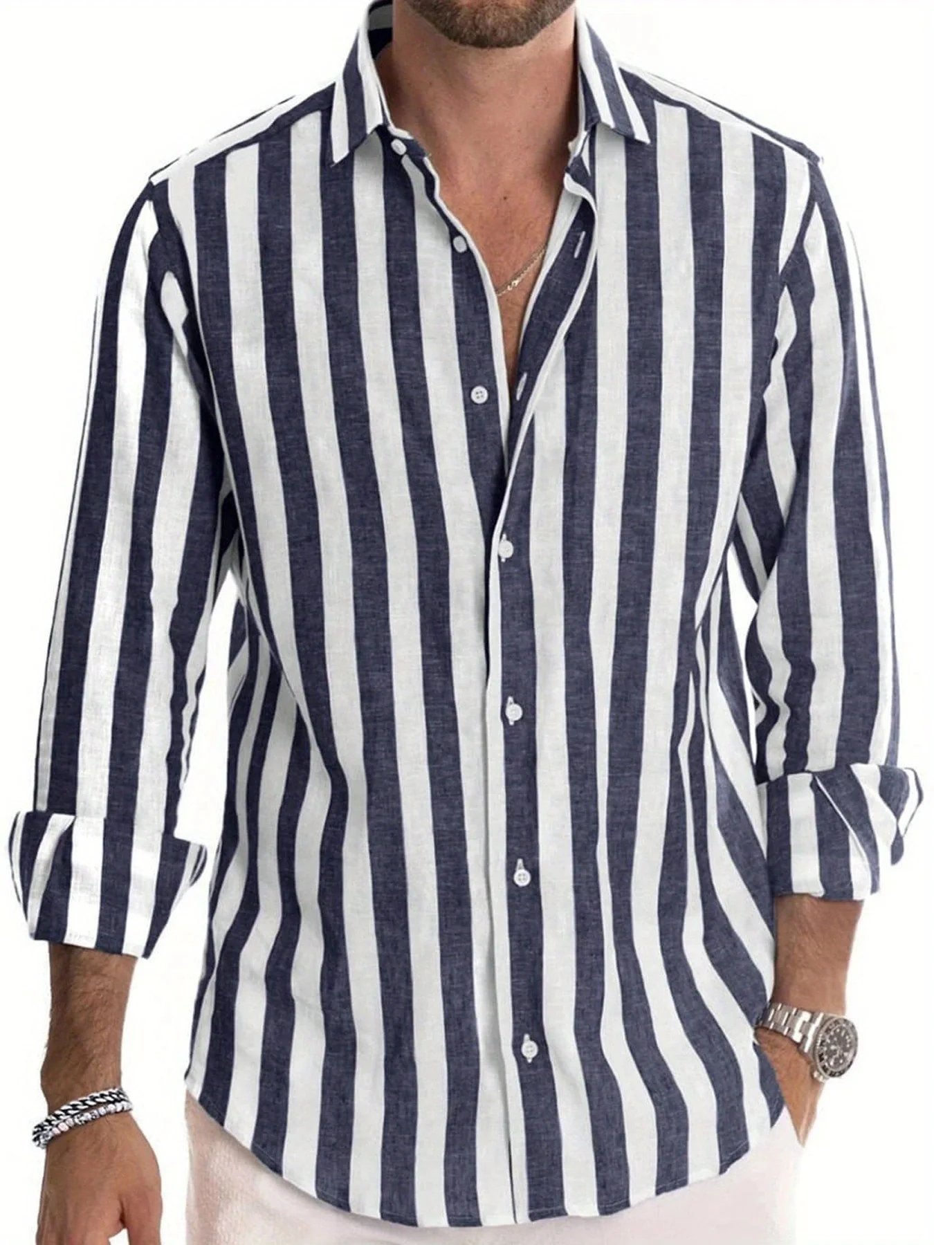Chemise rayée élégante pour homme – Manche longue style décontracté et moderne - Image 7