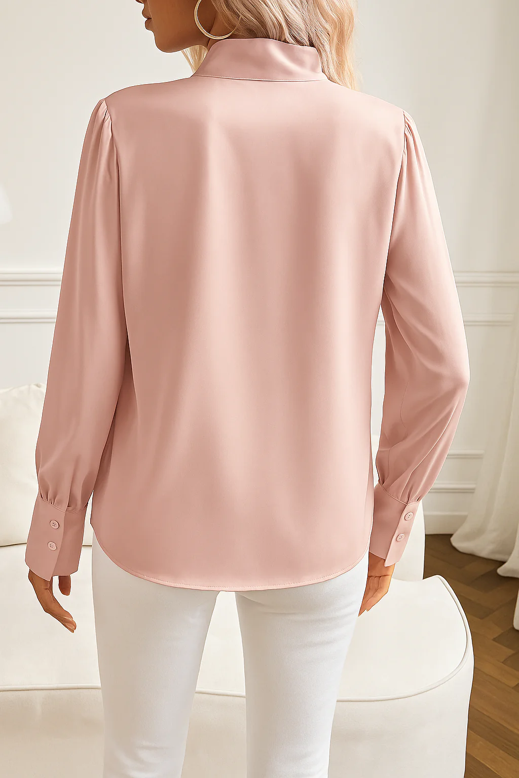 Chemisier Élégant à Col Nœud pour Femme – Haut Chic en Satin à Manches Longues - Image 2