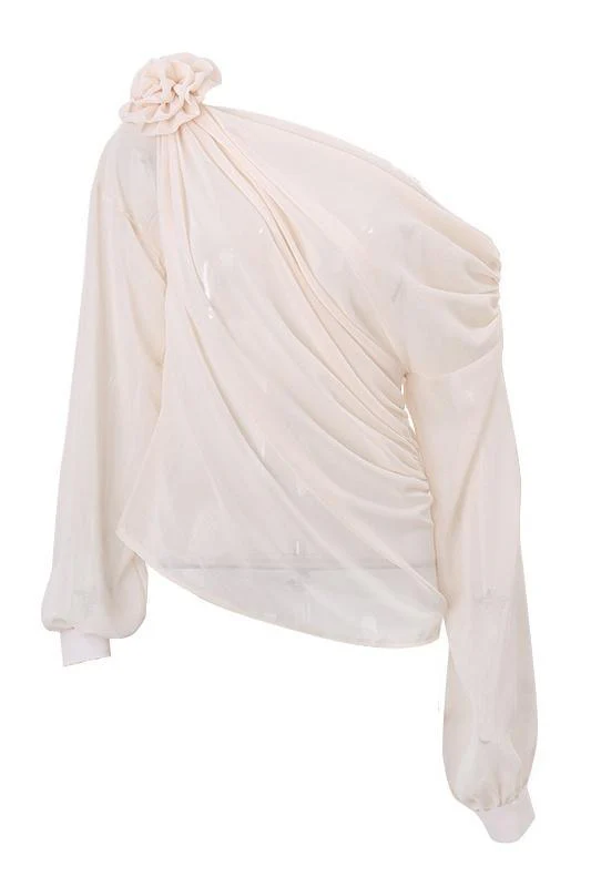Chemisier Élégant à Fleurs pour Femme – Haut Asymétrique à Manches Longues - Image 5