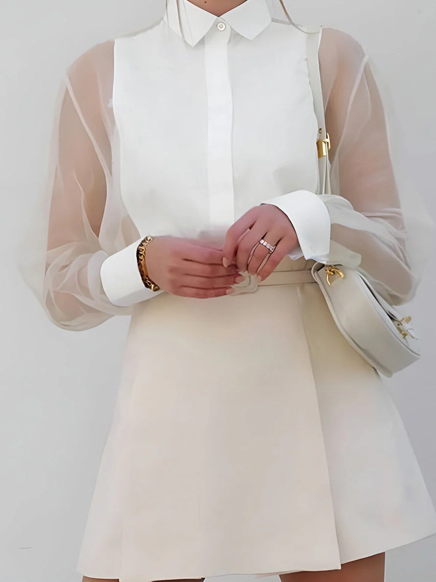 Chemisier Élégant Femme à Manches Transparentes – Haut Féminin Chic