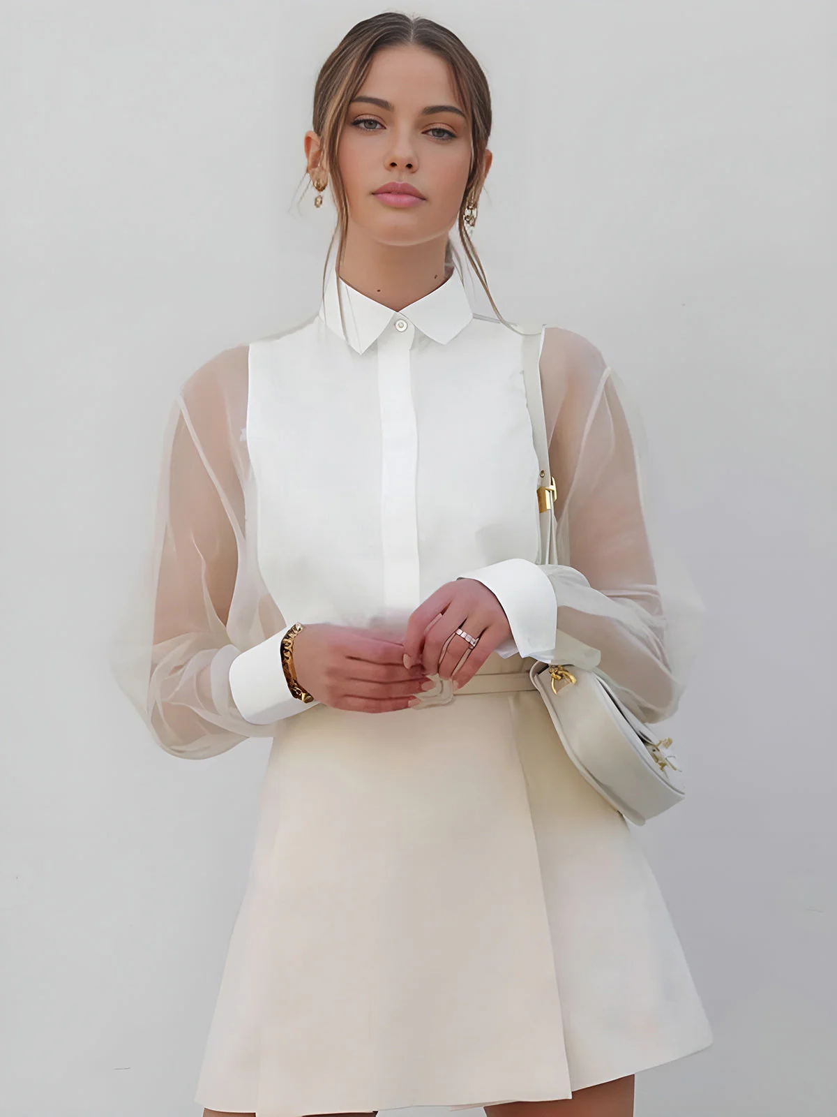 Chemisier Élégant Femme à Manches Transparentes – Haut Féminin Chic - Image 2