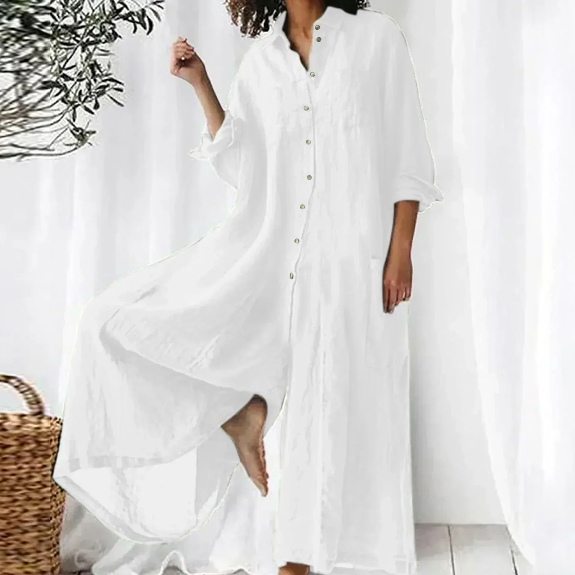 Combinaison ample légère boutonnée jambes larges femmes – confortable - Image 3
