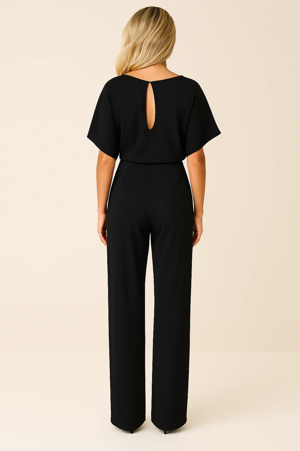 Combinaison Ceinturée Élégante pour Femme – Col Rond Manches Courtes Pantalon Large - Image 2