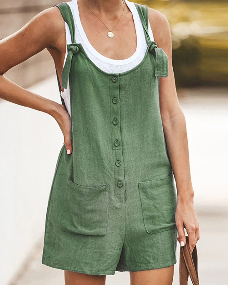 Combinaison Courte d’Été Amusante Femme – Style Sans Manches en Mélange de Lin - Image 4