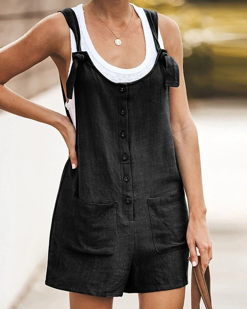 Combinaison Courte d’Été Amusante Femme – Style Sans Manches en Mélange de Lin - Image 5