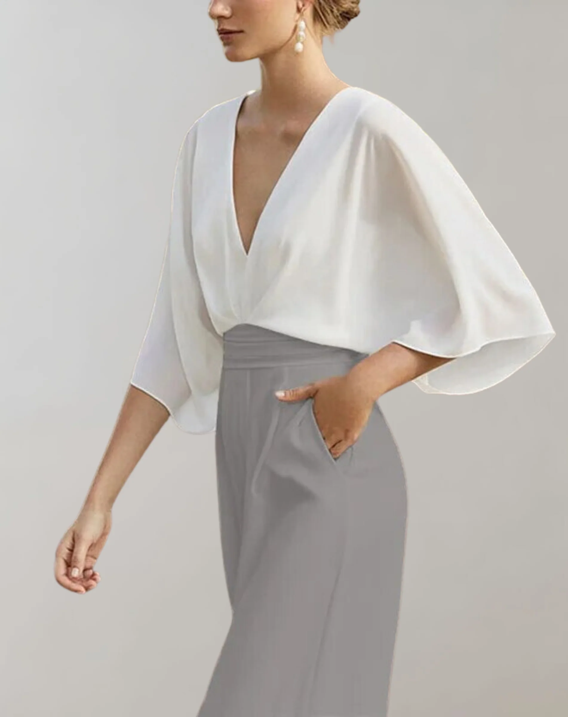 Combinaison Élégante à Col en V et Jambes Larges pour Femme – Tenue Confortable et Stylée - Image 5