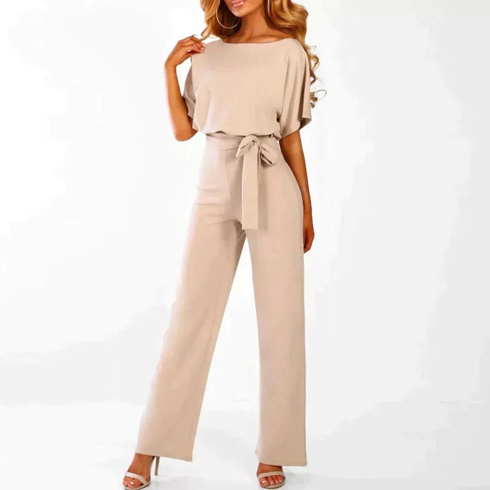 Combinaison élégante ceinturée à manches courtes Jambe large pour femmes – Tenue légère une pièce flatteuse et chic - Image 3