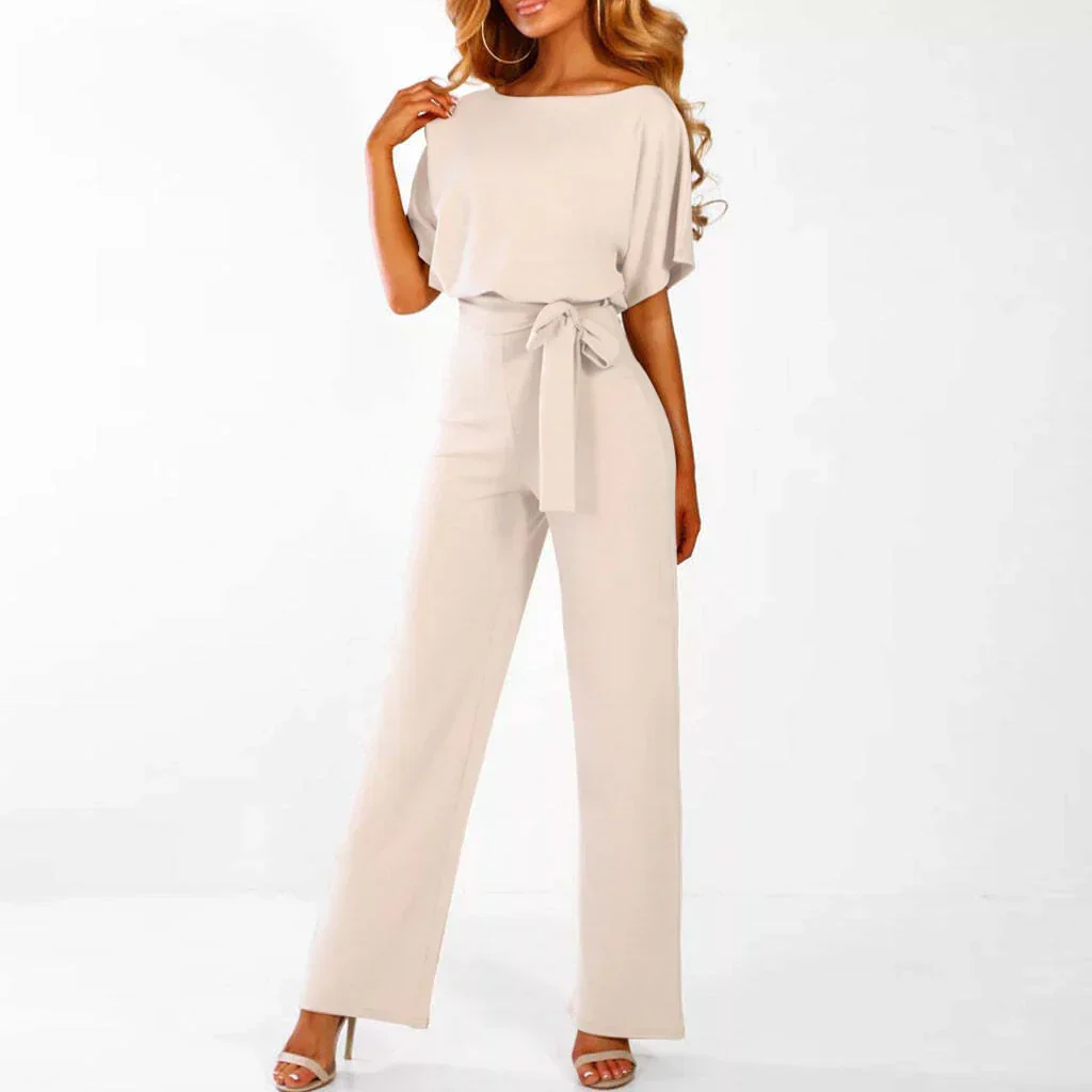Combinaison élégante femmes – Ceinture, manches courtes et jambes larges, tenue flatteuse et pour occasions décontractées ou habillées - Image 11