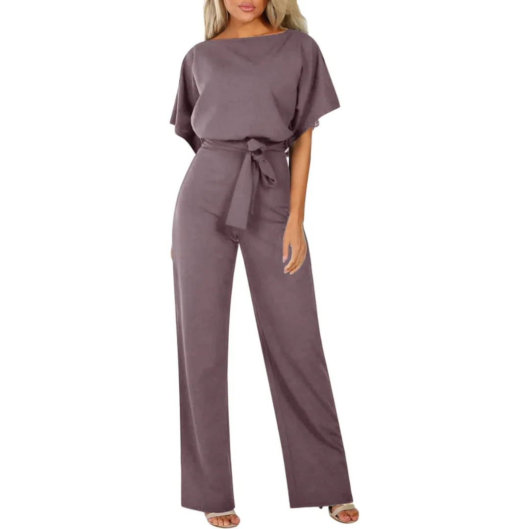 Combinaison élégante femmes – Ceinture, manches courtes et jambes larges, tenue flatteuse et pour occasions décontractées ou habillées - Image 12